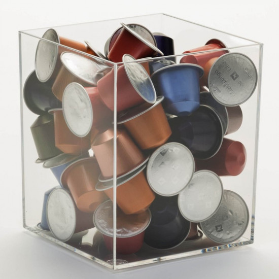 Transparante koffie capsulehouder in plexiglas kubus vorm